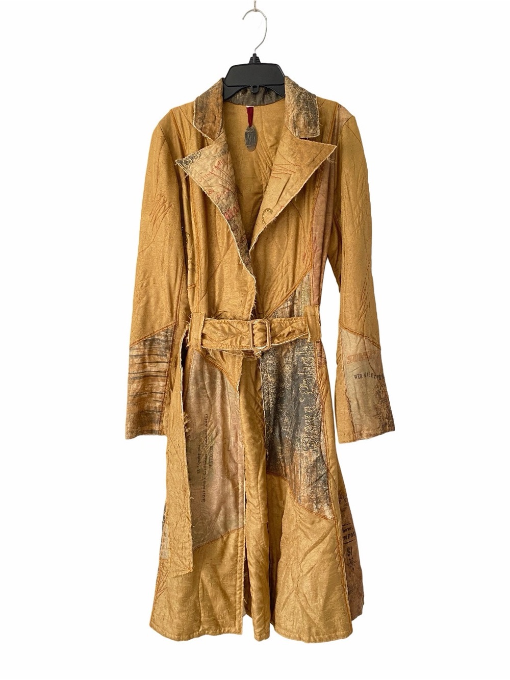 Scissors Paper Rock Vintage Boho Patchwork Trench Coat Tan Embellished Medium - Picture 7 of 11